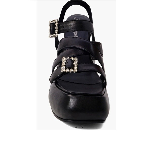 Free People Brooklyn US 7.5 Shoes Black Leather Ankle Strap Platform Sandals - Picture 14 of 16